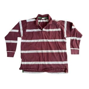 Vintage Maroon, Grey, and White Striped Rugby Shirt